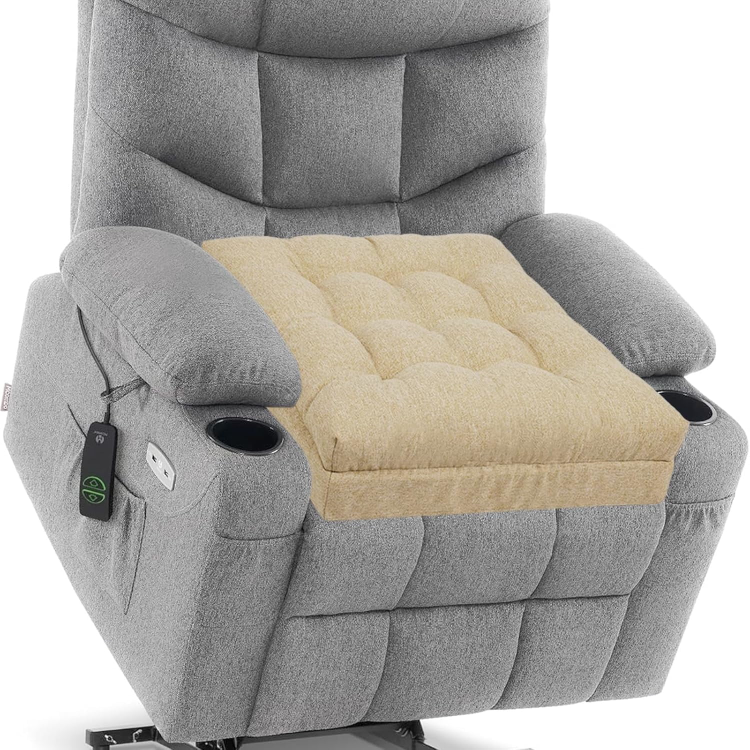 Extra Large Memory Foam Recliner Cushions for Elderly, 20x20x5 Inch Thick Dual-Layer Patent Design Non-Slip Recliner Seat Cushion for Couch for Easy to Stand Up & Reduce Hip & Lumbar Pain, Beige