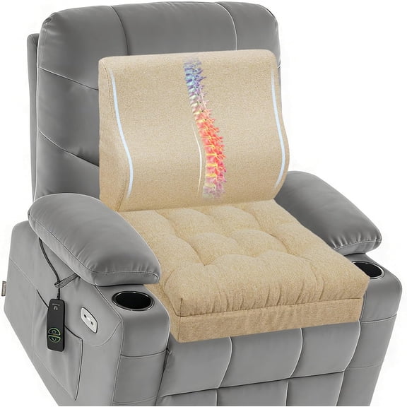 Extra Large Memory Foam Recliner Cushions with Lumbar Support Pillow for Elderly, 20x20x5 Inch Thick Dual-Layer Patent Design Non-Slip Recliner Seat Cushion for Reduce Hip & Lumbar Pain, Beige