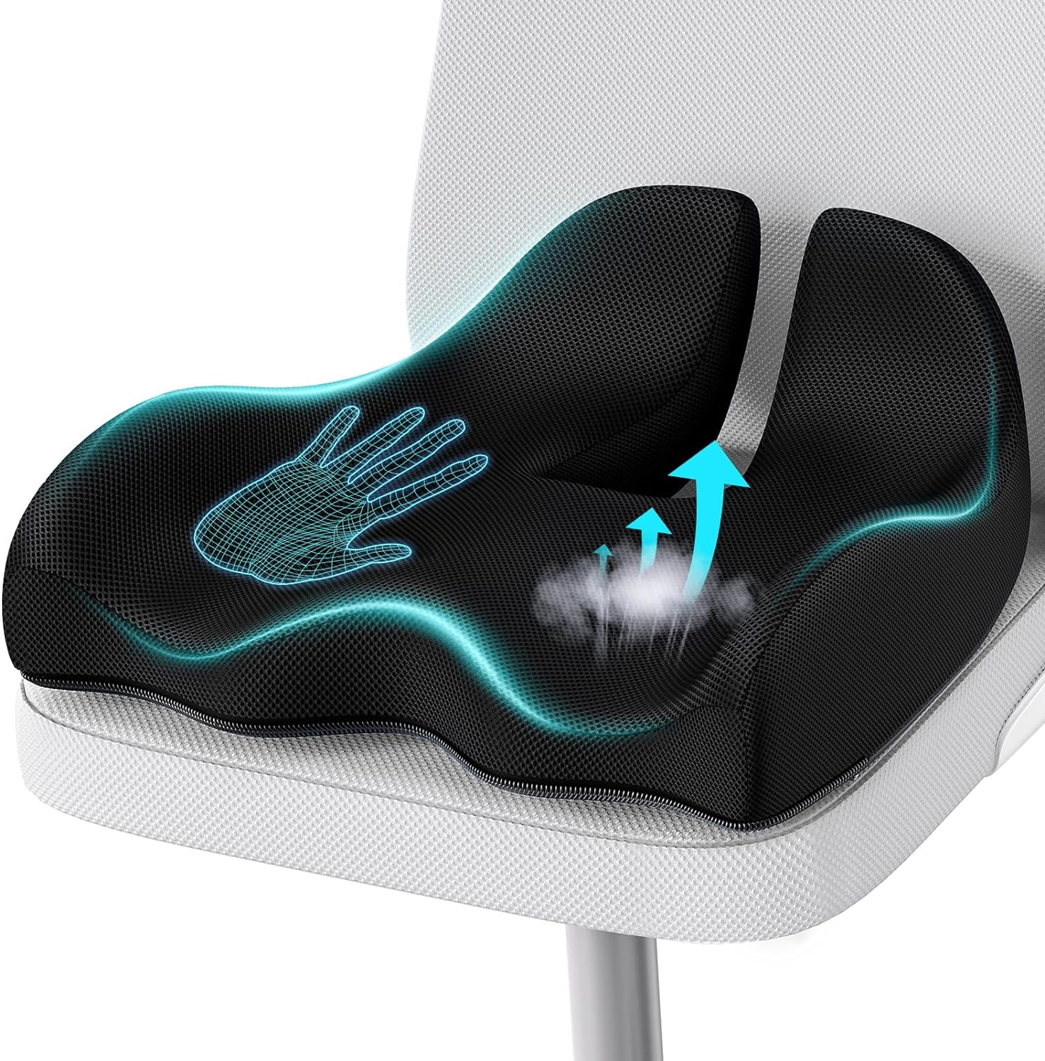 Extra Large Memory Seat Cushion for Office Chair Pressure Relief Sciatica Tailbone Pain Relief Memory Foam Firm Coccyx Pad for Long Sitting for Office Chair Gaming Chair and Car Seat Bl