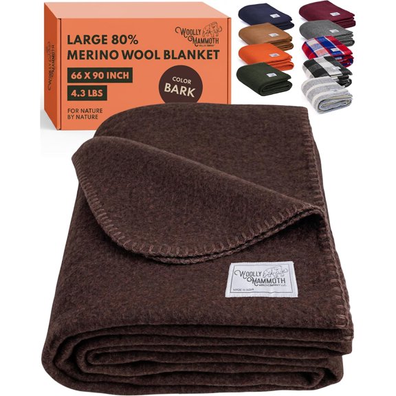 Extra Large Merino Wool Camp Blanket Bark 66 x 90 Inches