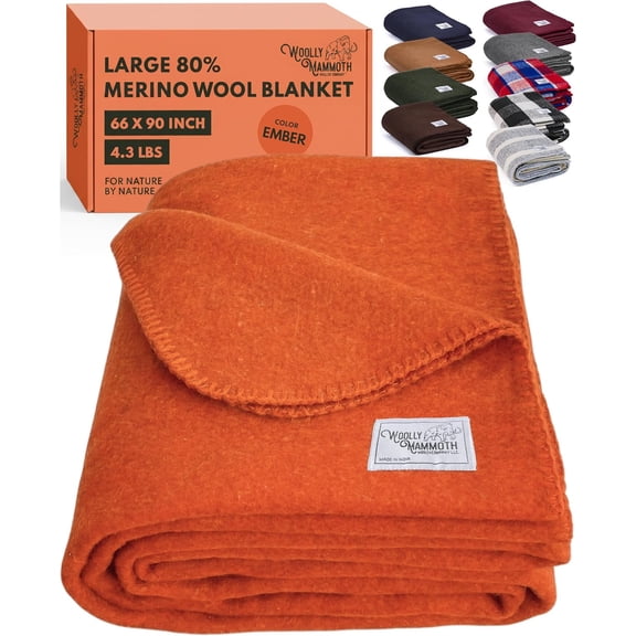 Extra Large Merino Wool Camp Blanket Ember 66 x 90 Inches