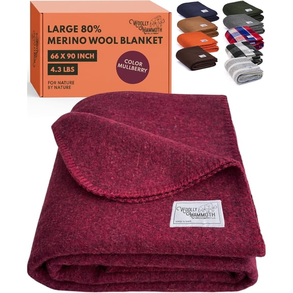 Extra Large Merino Wool Camp Blanket Mulberry 66 x 90 Inches