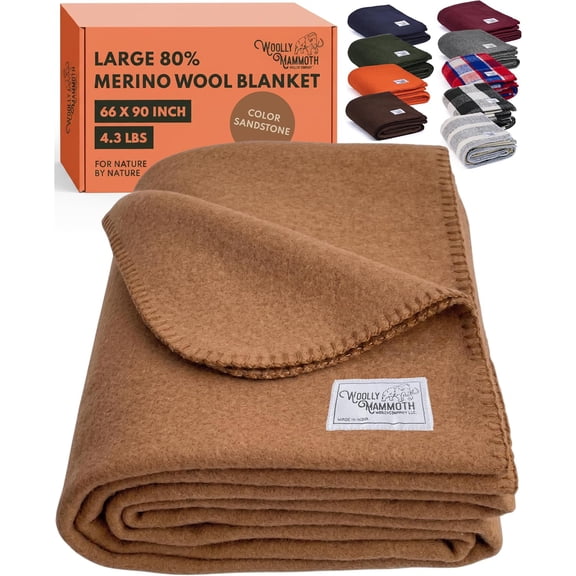 Extra Large Merino Wool Camp Blanket Sandstone 66 x 90 Inches