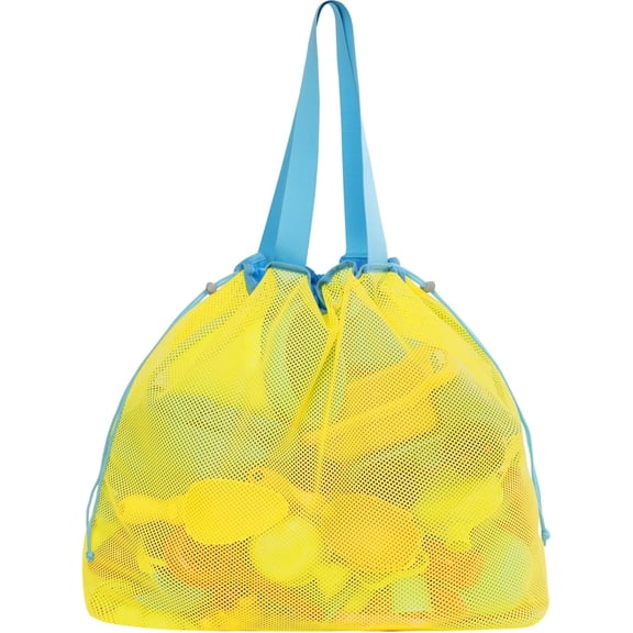 Extra Large Mesh Beach Toy Bag With Drawstring - Lightweight Tote for Sand Toys, Foldable Beach Bag for Beach Pool Travel Essentials, Bright Yellow