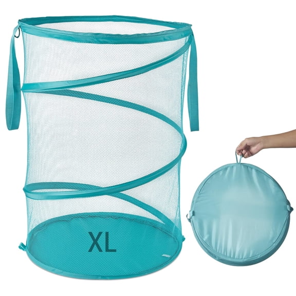 Extra Large Mesh Laundry Hamper 115L, Pop Up Collapsible Clothing Basket No Lid, Portable Storage for Home Travel Dorm, Turquoise Blue, Green