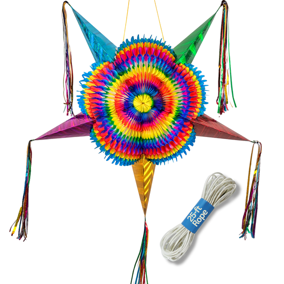 Large Pinata with Multicolor Cones (32") – Christmas Piñata - 25 Ft Rope Included - Mexican Star Pinata by TexMex Fun