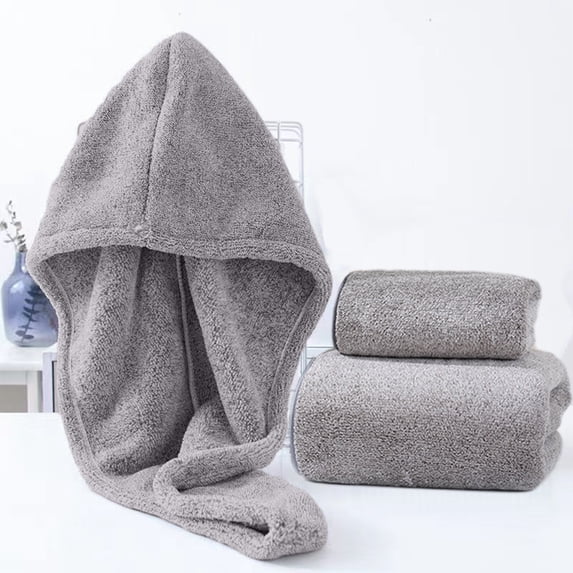 Extra Large Microfiber Bath Towel Set of 3, Oversized Bath Sheet, Absorbent & Soft Polyester Bathroom Towels with Shower Cap, Gray, for Hotel, Gym, Spa, Home