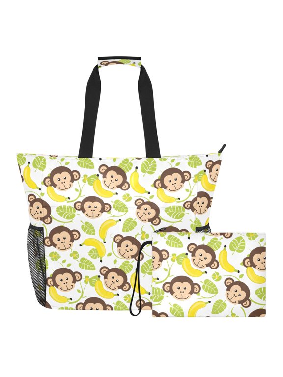 Extra Large Monkey Face Banana Beach Bag for Women Waterproof Tote with Zipper Pockets