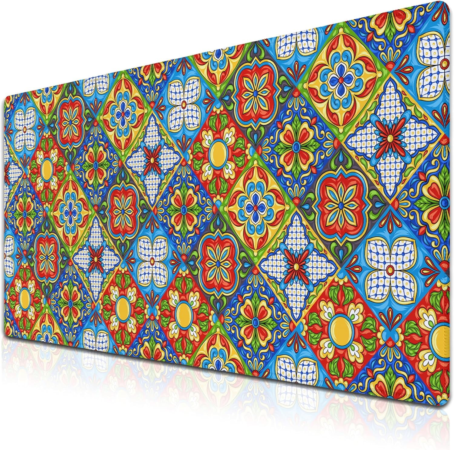 Extra Large Mouse Pads Gold Pad for Mouse Gaming Mousepad Computer Mat Large Mouse Mat Non-Slip Rubber Base 35.4 X 15.7 for Game Office, Mexican Talavera Ceramic Tile Pattern