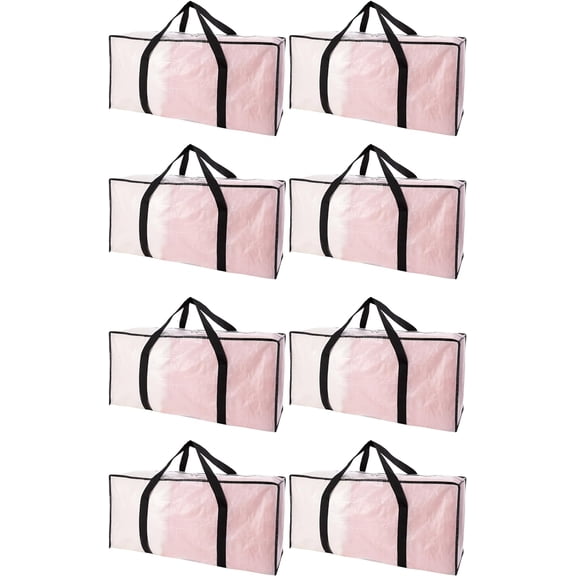 Extra Large Moving Bags with Zippers & Carrying Handles, Heavy-Duty Storage Tote for Space Saving Moving Storage, Fold Flat, Alternative to Box and Bin - 8 Pack, Semi-Transparent