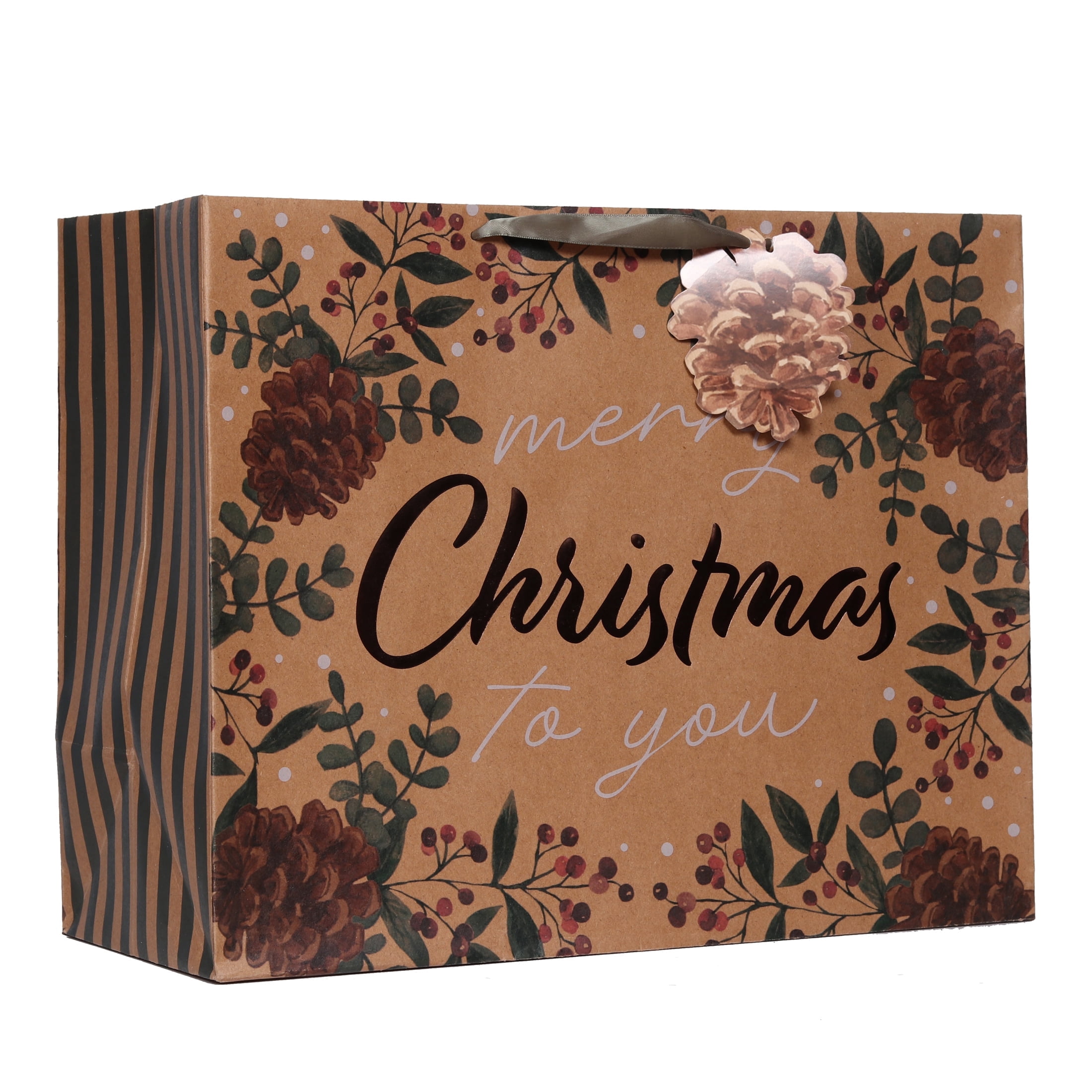 Extra Large Multicolor Pinecone Wreath Christmas Paper Gift Bag, 16