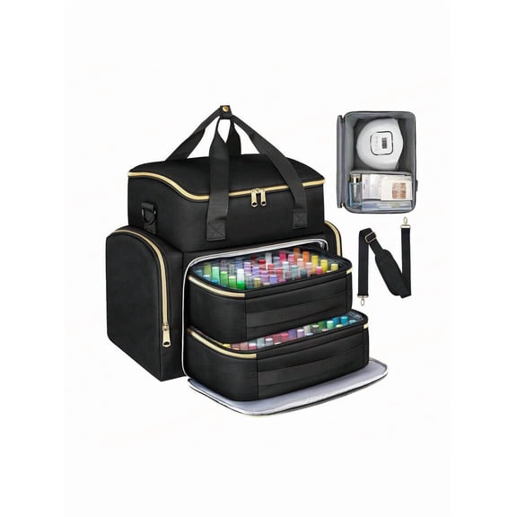 Extra Large Nail Polish Organizer Case (Grey/Black) - Holds 96-100  15ml Bottles, UV Lamp Compartment   Support Board, Portable for Technicians/Home, Women’s Gift