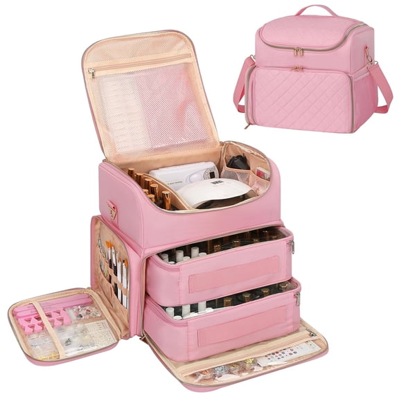 Extra Large Nail Polish Organizer Case Holds 86 to 100+ Bottles & Nail Lamp, Nail Supplies Storage Bag with 2 Removable Pouches, Nail Art Travel Box