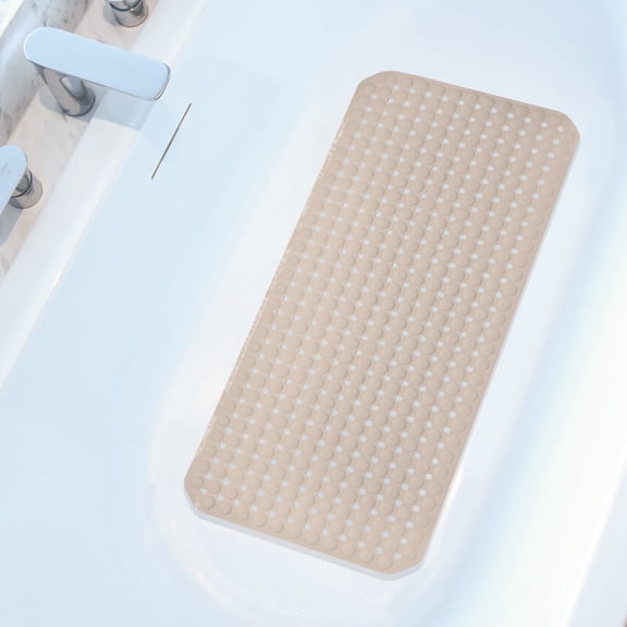 Extra Large Non-Slip Bathtub Mat, 36x17” TPR Shower Mat with 198+ Suction Cups, Bath Mat for Elderly/Kids, Machine Washable & Fast Drainage, Foot Massage Design (Beige, Extra Large)