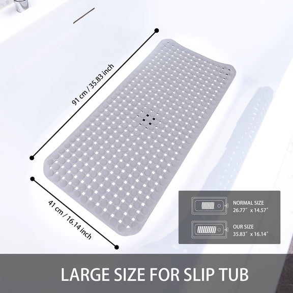 Extra Large Non-Slip Bathtub Mat, 36x17” TPR Shower Mat with 198+ Suction Cups, Bath Mat for Elderly, Machine Washable & Fast Drainage, Foot Massage Design