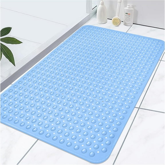 Large Non-Slip Shower Mat with Drain Hole and Suction Cups, Soft Trimmable TPE Anti-Slip Mat for Walk-In Shower Stall, Heavy Bath Mat
