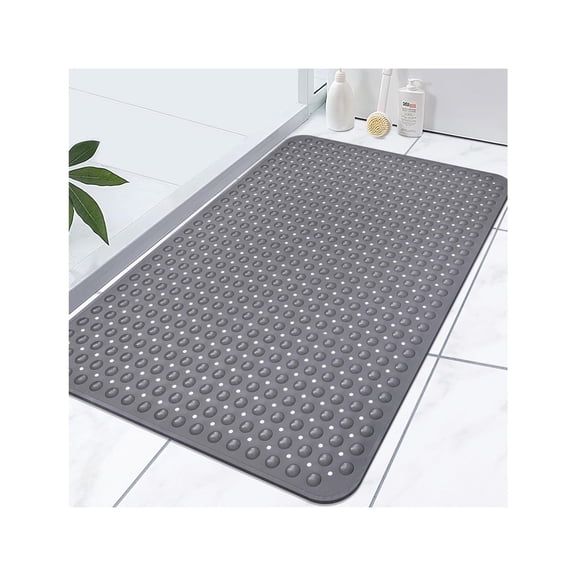 Extra Large Non Slip Shower Mat 47.2 x 31.5 Inch TPE Bath Mat with Drain Holes & Suction Cups, Trimmable Anti Slip Mat for Walk-in Shower Stall