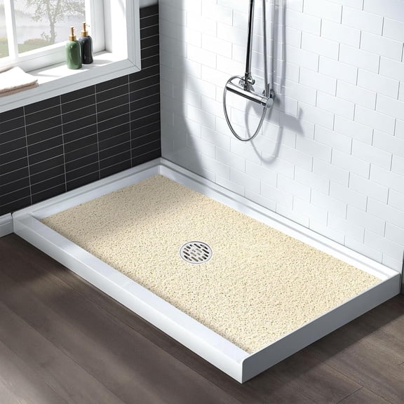 Extra Large Non-Slip Shower Mat, 47.2x31.5 Inch Loofah Bath Mat with Center Drain Hole, Soft PVC Anti-Slip Floor Mat for Shower Stall and Wet Areas, Quick Drying Bathroom Mat