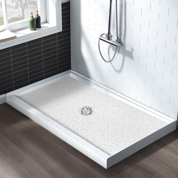 Extra Large Non-Slip Shower Mat, 47.2x31.5 Inch Loofah Bath Mat with Center Drain Hole, Soft PVC Anti-Slip Floor Mat for Shower Stall and Wet Areas, Quick Drying Bathroom Mat
