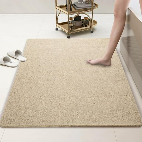 Extra Large Non Slip Shower Mat 58 x 32 Inches Rectangular Quick Drying PVC Loofah Bath Mat Khaki