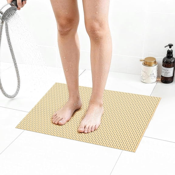 Extra Large Non-Slip Shower Mat, Fast-Dry PVC Bath Stall & Tub Mat, Drain-Hole Design,for Shower Stall Tub for Elderly/Kids,Non Slip Bathroom Safety Accessory,Beige 16"x24"