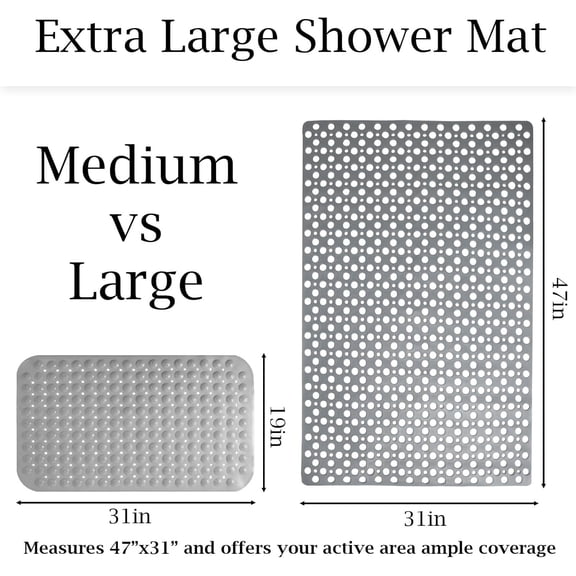 Extra Large Non Slip Shower Mat for Inside Shower, 47x32 Inch Oversized Shower Stall Mat,Bath Mat for Shower with Big Suction Cups,Drain Holes,Two-Sided Anti-Slip
