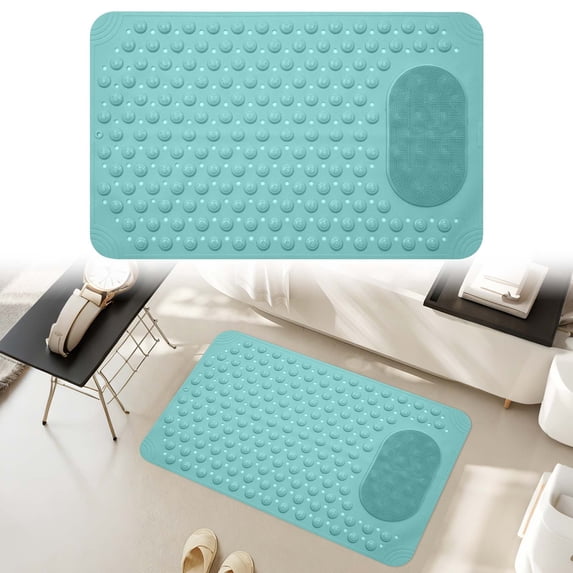 Extra Large Non Slip Shower Mat with Foot Scrubber - 27x14 inch PVC Bathtub Mat with Strong Suction Cups - Soft TPE Machine Washable Bath Mat