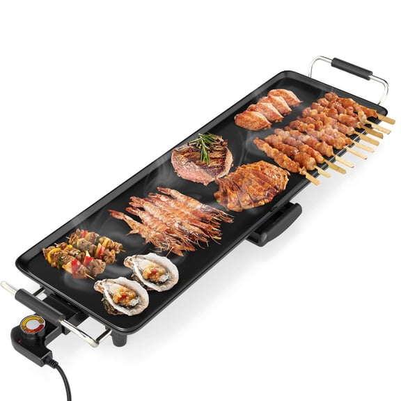 Extra Large Nonstick Electric Griddle, Teppanyaki Grill BBQ W/ 4 Adjustable Temperature, Even Heating & Handles, Long Table Top Pancake Griddle Grill for Indoor & Outdoor Party, Camping（27’’）