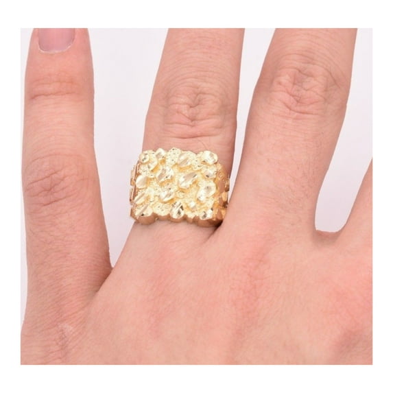 Diamond-Cut Extra-Large Nugget Square Men's Adult Ring 10K Yellow Gold, 7.00 Gr - GOLDUM NYC