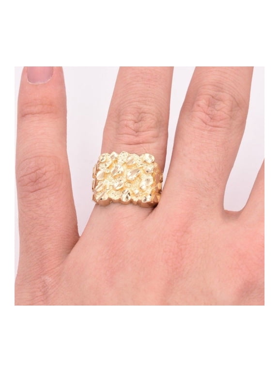 Diamond-Cut Extra-Large Nugget Square Men's Adult Ring 10K Yellow Gold, 7.00 Gr - GOLDUM NYC