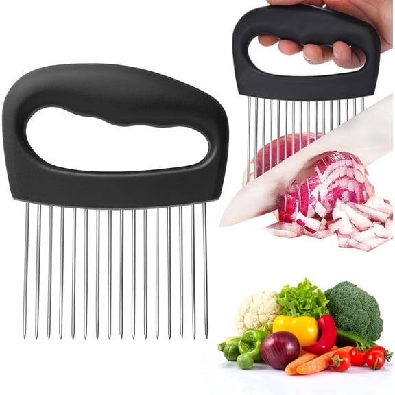 Extra-Large Onion Holder for Slicing, Onion Chopper Vegetable Cutter, Large Tomato Slicer with 16 Long Needles, Stainless Steel Meat Tenderizer Tool, Food Slicer Guide Kitchen Gadgets