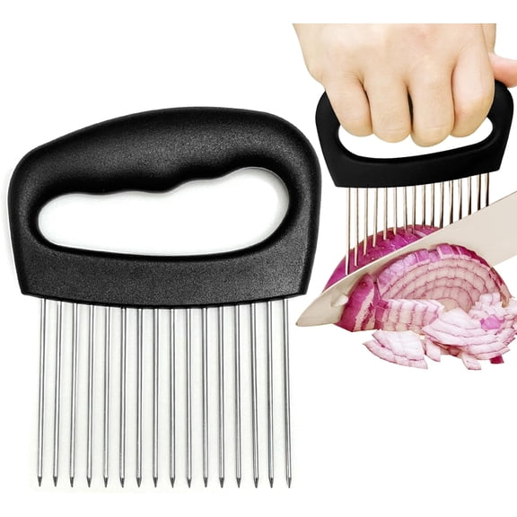 Extra-Large Onion Holder for Slicing, Onion Cutter, Onion Slicer Holder, Stainless Steel Tomato Slicer Vegetable Cutter for Potato, Tomato, Lemon, Meat Tenderizer, Kitchen Food Slicer Guide