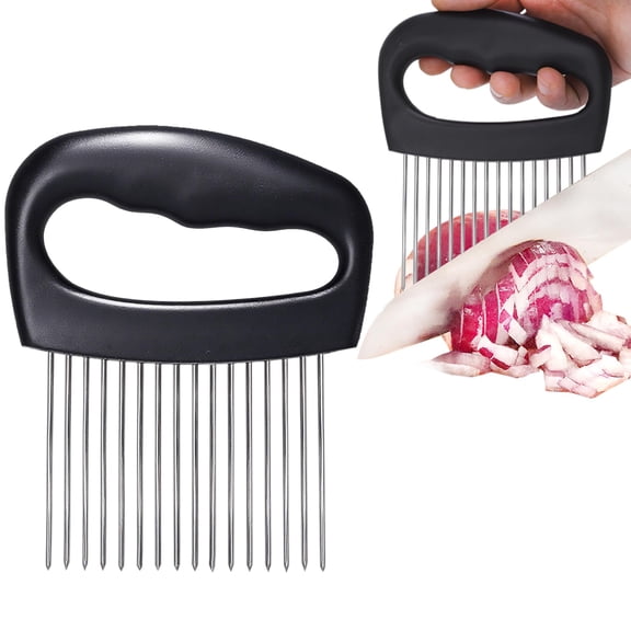 Extra Large Onion Slicing Holder, 304 Stainless Steel Food Slicing Guide, Multifunctional Vegetable Fruit Meat Fixing Fork, Dual-Use Slicing Aid & Meat Tenderizer, Dishwasher Safe Kitchen Prep Gadget