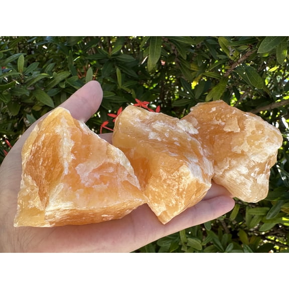 Extra Large Orange Calcite Rough Natural Stones, Raw Calcite Orange Crystals (0.25-0.5 Pounds)