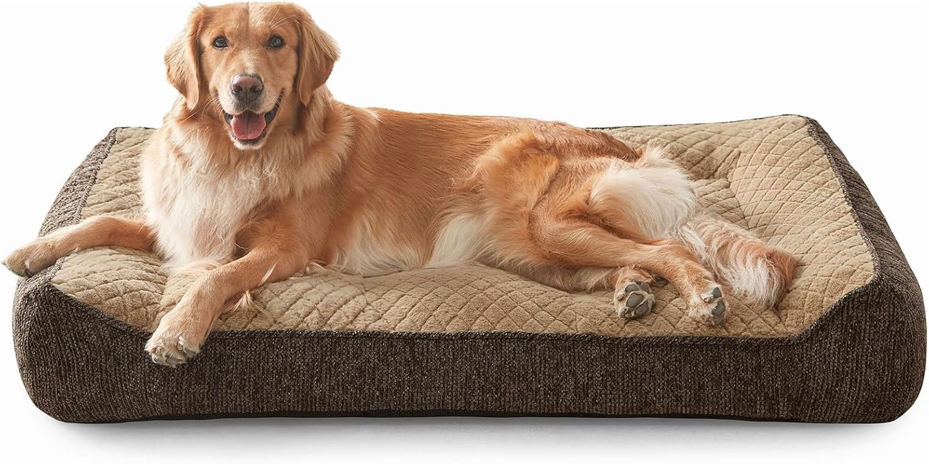 Extra Large Orthopedic Dog Beds Large Sized Dog, Extra Thick Supportive Big Dogs Bed with Sides and Waterproof Lining, Ultra Soft Pet Bed Sofa, Brown, 48''x35''