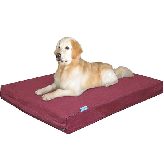 Extra Large Orthopedic Memory Foam Dog Mattress 40"X35"X4" Bombay Red with Extra Brown Suede Cover
