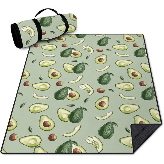 Extra Large Outdoor Picnic Blankets Waterproof Foldable 60" X 80", Avocado Boho Beach Mat Essentials Accessories,Portable Packable Thick Floral Rug for Travel Camping Hiking
