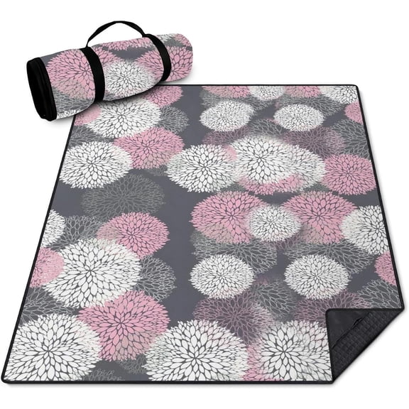 Extra Large Outdoor Picnic Blankets Waterproof Foldable 60" X 80", Flowers Boho Beach Mat Essentials Accessories,Portable Packable Thick Floral Rug for Travel Camping Hiking