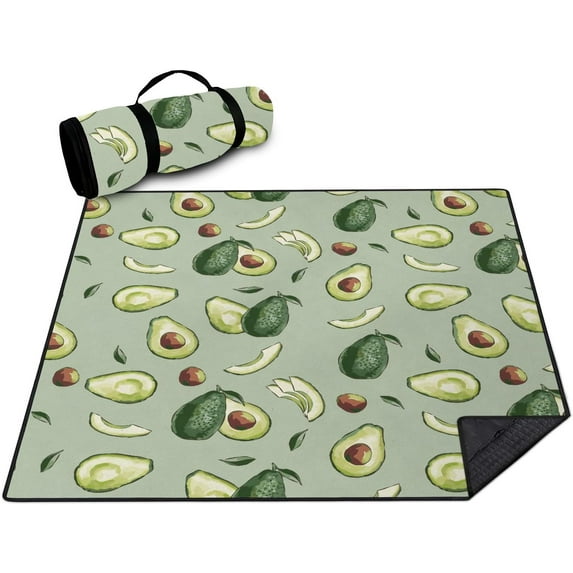 Extra Large Outdoor Picnic Blankets Waterproof Foldable 80" X 80", Avocado Boho Beach Mat Essentials Accessories,Portable Packable Thick Floral Rug for Travel Camping Hiking