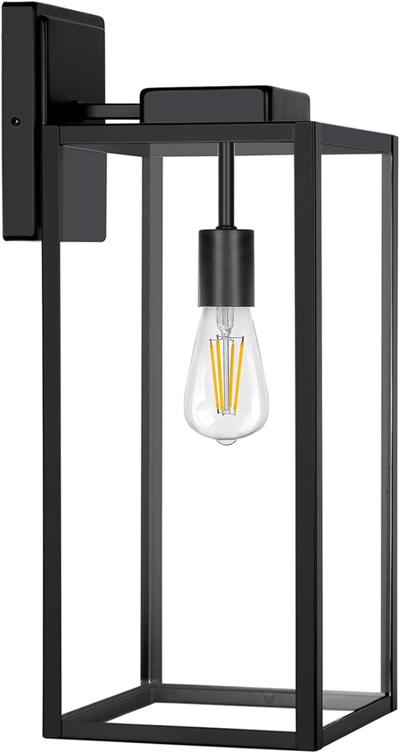 Extra Large Outdoor Wall Lantern,20 Inch Outdoor Wall Lights, Exterior Waterproof Wall Sconce, Anti-Rust Wall Mounted Lighting with Glass Shade, Matte Black Wall Lamp with E26 Socket for Porch