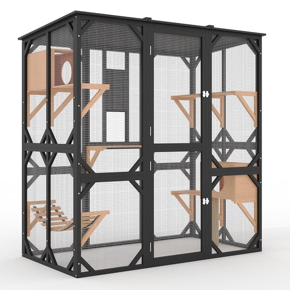 Cat Patio Multi Level Extra Large Outdoor Wooden Catio, Walk-in Multi-Level Cat Enclosure ...