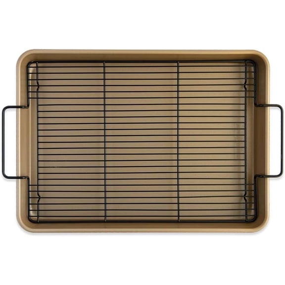 Extra Large Oven Crisping Baking Tray, with Rack, Silver