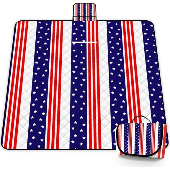 Extra Large Patriotic Picnic Blanket Waterproof,80"x 80"Foldable Machine Washable Beach Blanket,Outdoor for 6-8 Adults,Suitable Indoor Crawling,Park Beach,Camping,Hiking,Family