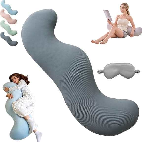 Extra Large Pea Pod Body Pillow for Side Sleeper,S Shaped Full Body Support Pillow for Adults, Long Bolster Hug Pillow with Cooling Fabric, Soft Ergonomic Pillow for Back (Gray-S)