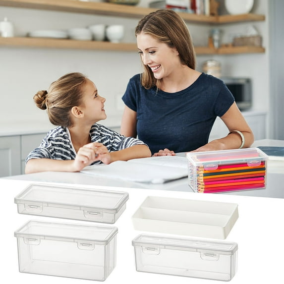 Extra Large Pencil Case, Plastic Pencil Box with Snap-tight Lid & Handles, Stackable Translucent Storage Organizer for Educational Supplies & Office Use, Easy-access Clear Design for