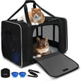 thumbnail image 1 of Extra Large Pet Carrier 24"x17"x17" for Large Cat or Medium Dog, Collapsible Soft Sided Dog cat Carrier for Long Trips with Lockable Safety Zippers(Black), 1 of 15