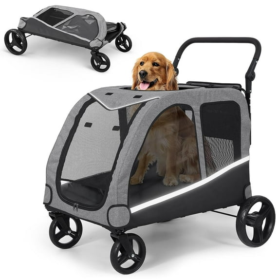Extra Large Pet Stroller for Medium & Large Dogs - Foldable Design, Adjustable Handle, Up to 160 lbs