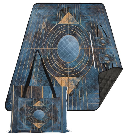 Extra Large Picnic Beach Blanket Waterproof Sand Proof Portable Outdoor Mat Abstract Moon Blue Geometric 80x118