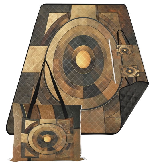 Extra Large Picnic Beach Blanket Waterproof Sand Proof Portable Outdoor Mat Abstract Olive Brown Geometric 80x118