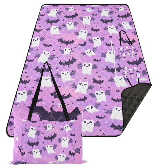 Extra Large Picnic Beach Blanket Waterproof Sand Proof Portable Outdoor Mat Adorable Cartoon Ghost Bat 80x118